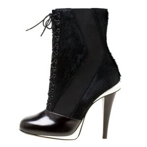 Fendi Pony Hair Lace-Up Ankle Boots | Blue Black Grey | Size 36